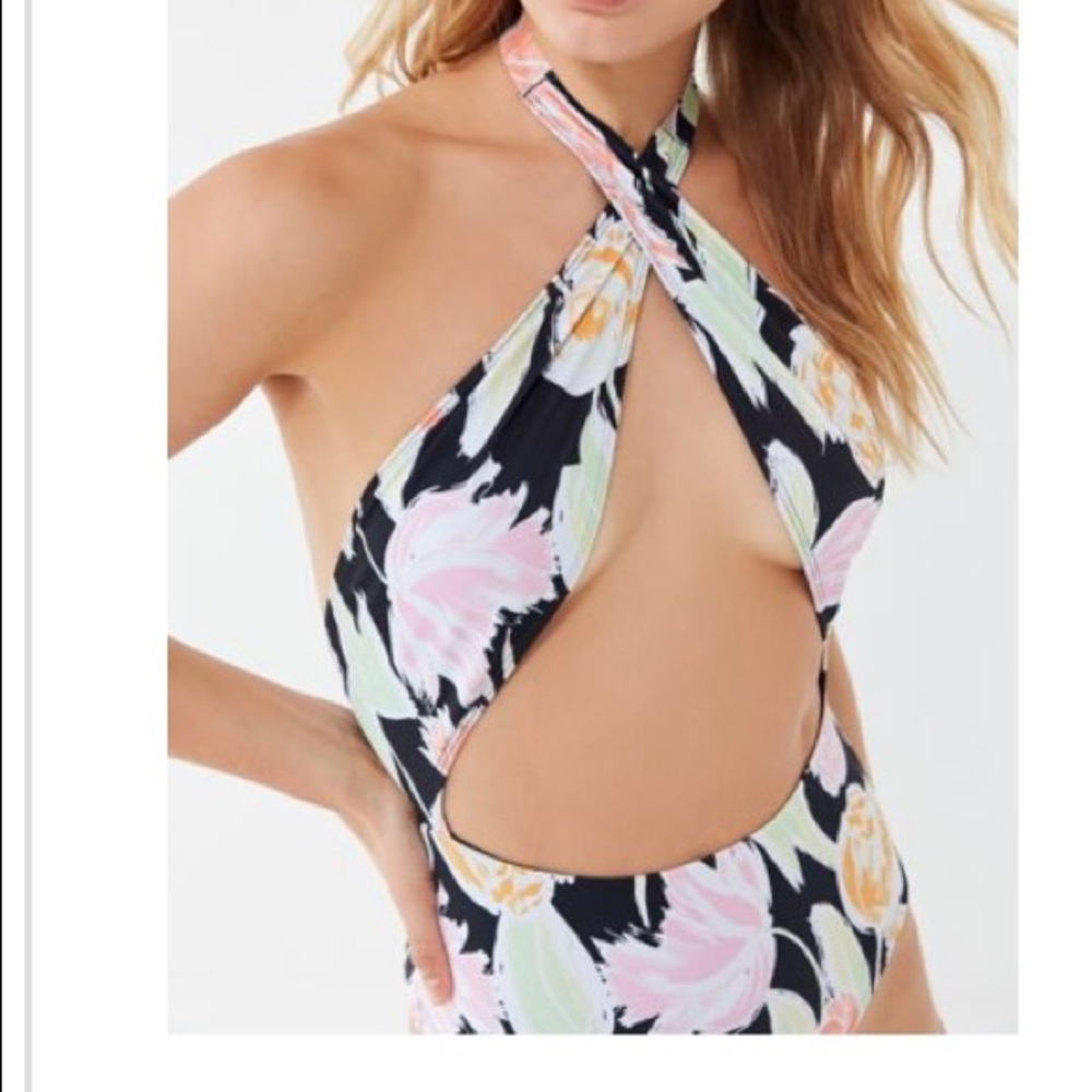 Urban Outfitters Crossover Floral Printed One Piece Swimsuit Size Large